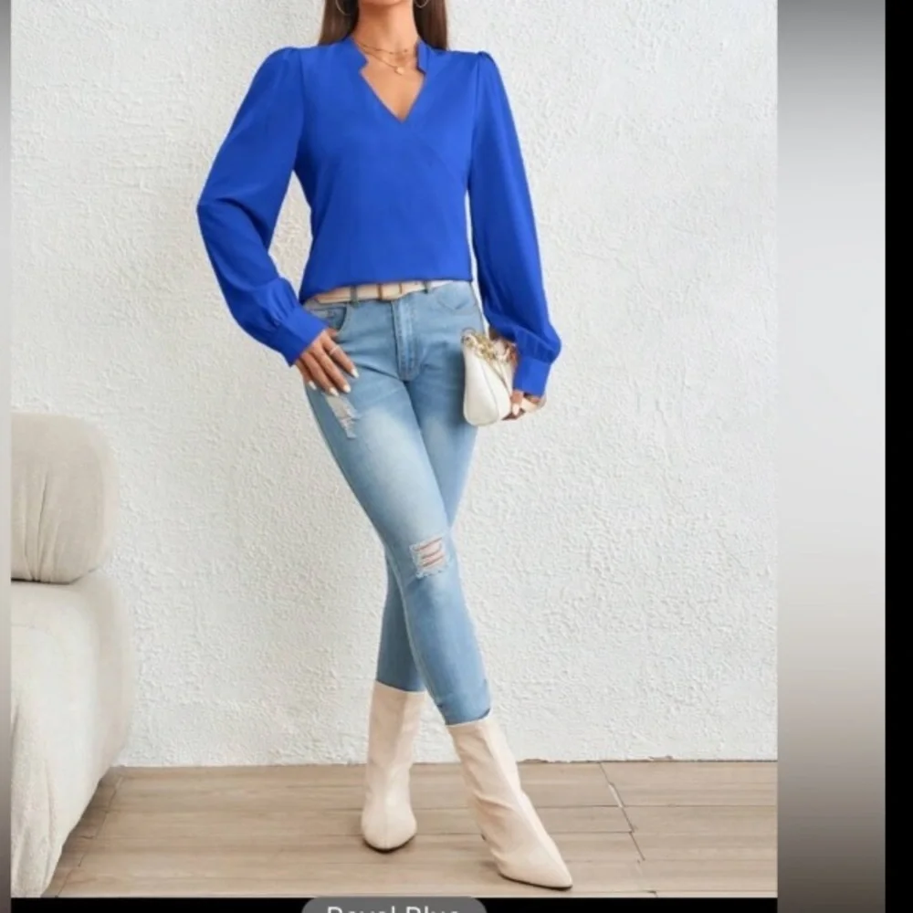 SHEIN Essnce Solid Notched Neck Wrap Detail Blouse size XS new without t… - Picture 6 of 12